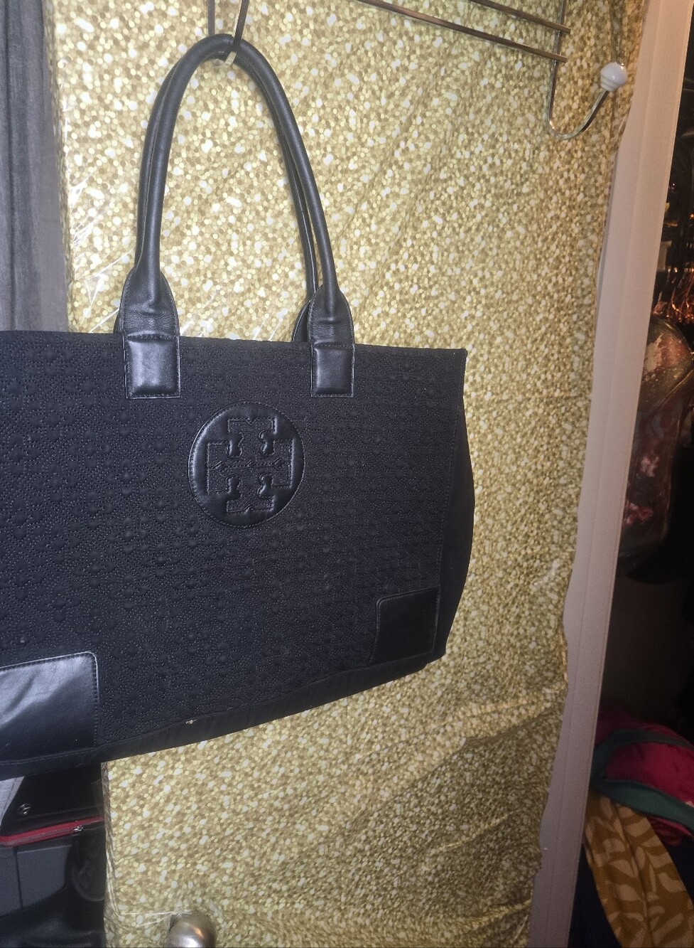 Tory Burch Black Quilted Logo Tote